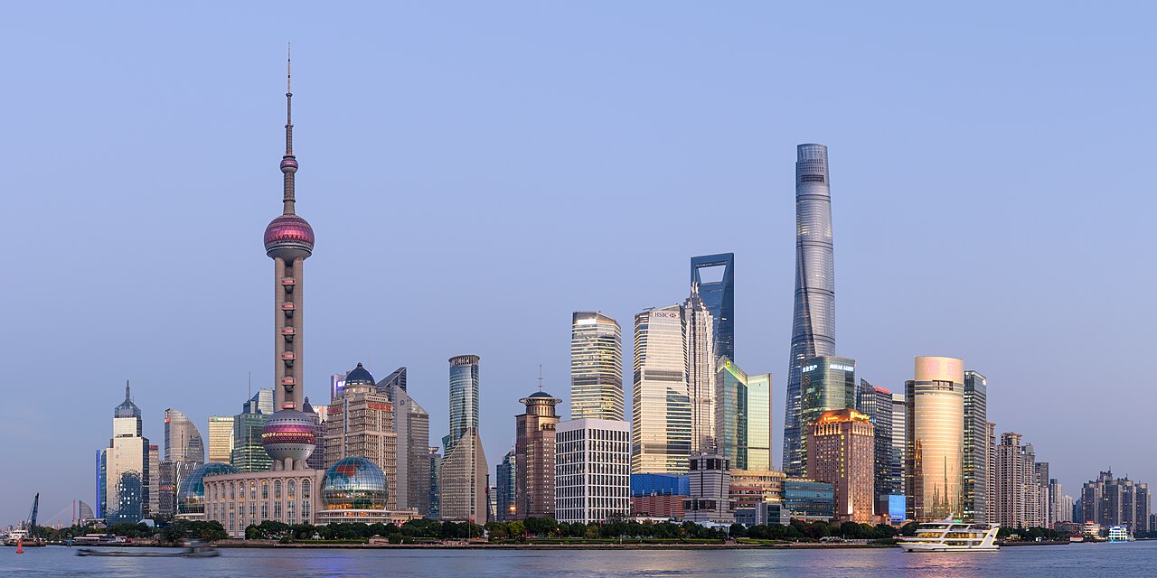 Pudong skyline across the river in Shanghai, November 2017.