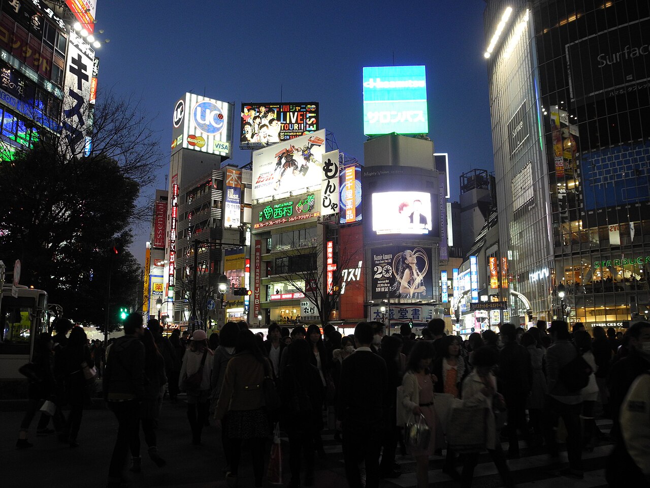 Shibuya Crossing in Tokyo at night, March 2013.