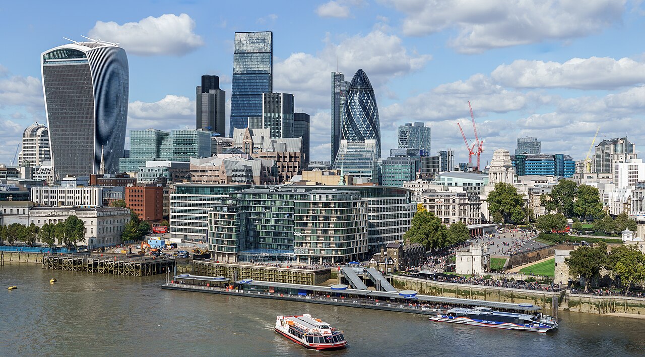 The City of London skyline seen from London City Hall in September 2015.