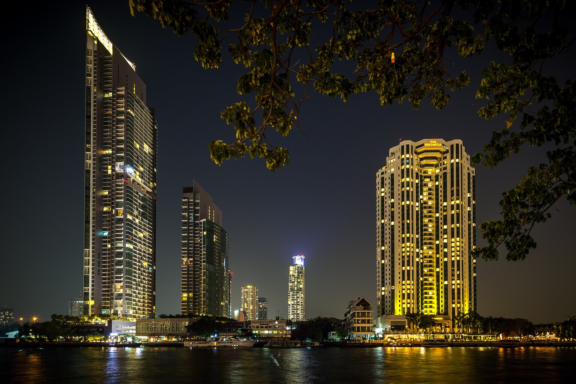 The Chao Phraya River in Bangkok at night, 9 January 2014.