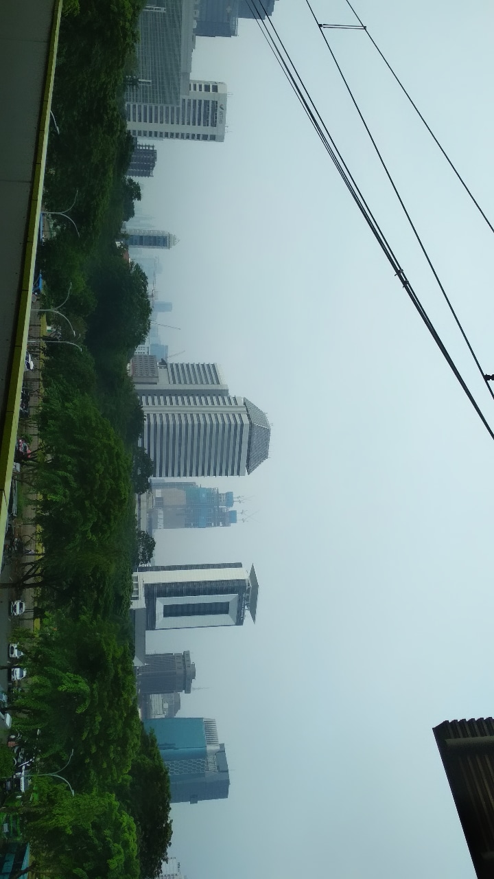 The Jakarta skyline seen from Gambir Station on 29 February 2020.